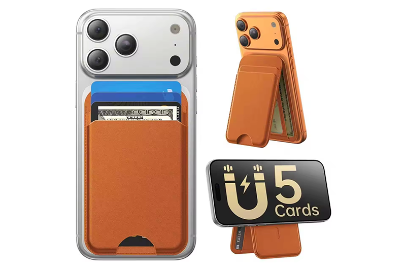 5-Card Leather Magnetic Wallet with RFID Blocking and Kickstand for iPhone 12-17 Series (Support OEM/ODM)